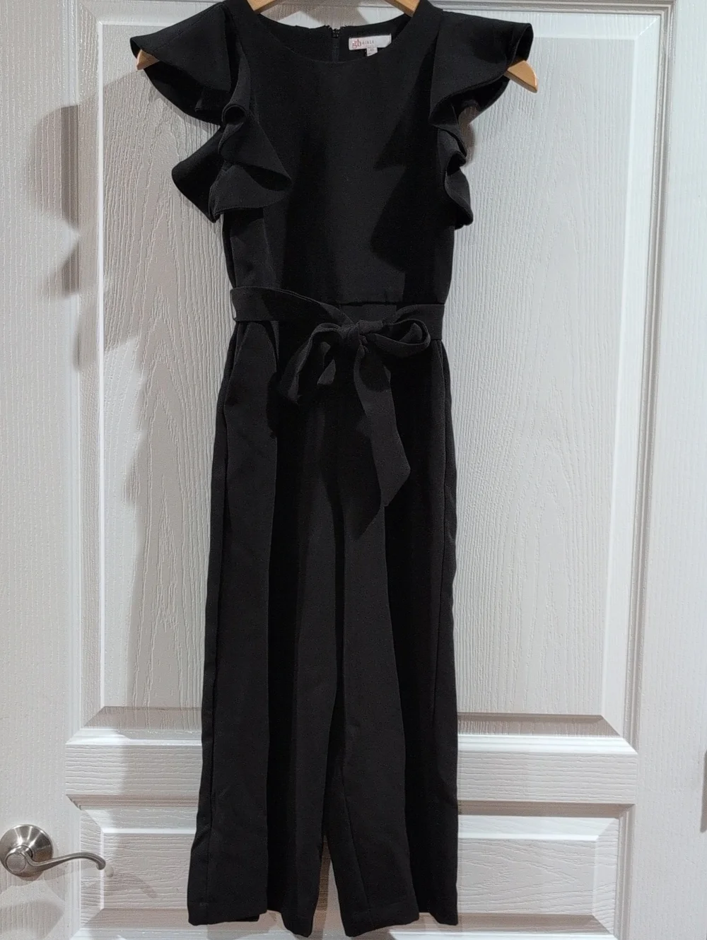 GB Girls Size 10 Black Tiered Ruffle Sleeve Tie Waist Jumpsuit